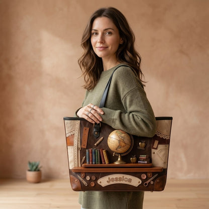 Teaching With Heart - Personalized Teacher Leather Bag