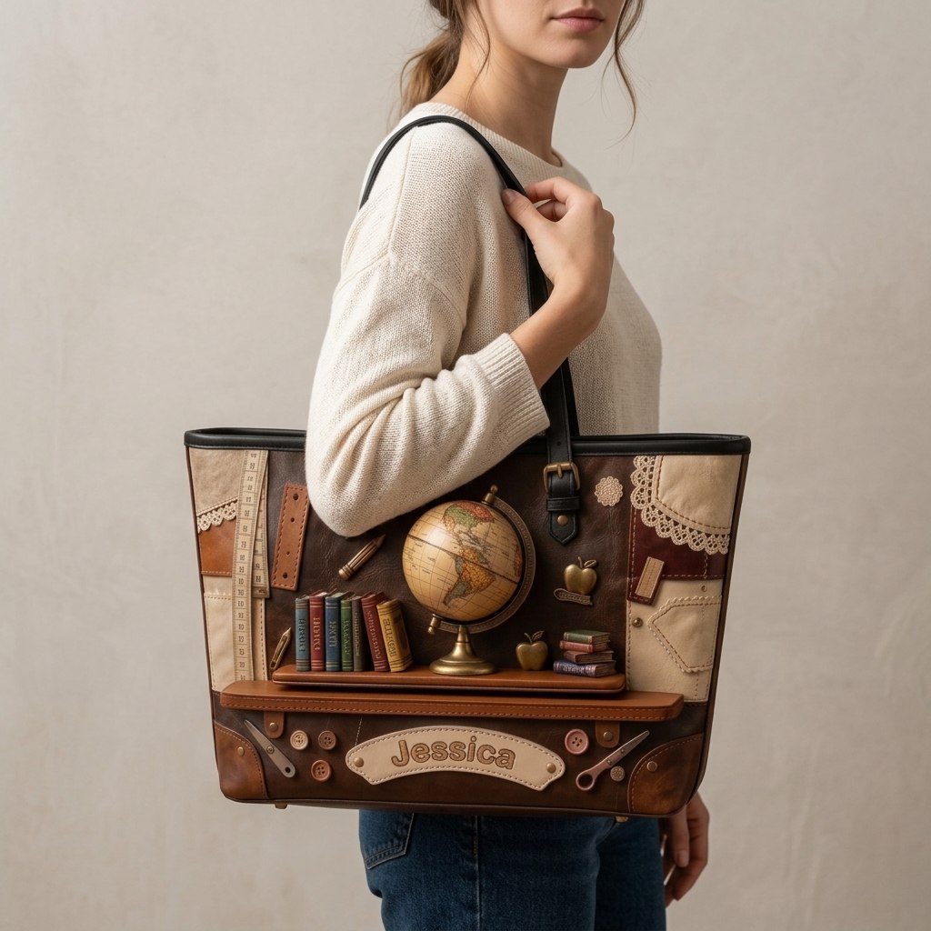 Teaching With Heart - Personalized Teacher Leather Bag