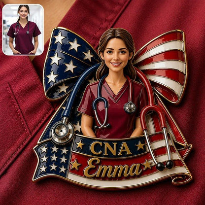 Custom Face Nurse Badge Pin | Personalized Name Gift for Certified Nursing Assistant