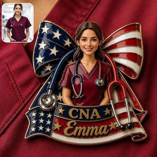Custom Face Nurse Badge Pin | Personalized Name Gift for Certified Nursing Assistant