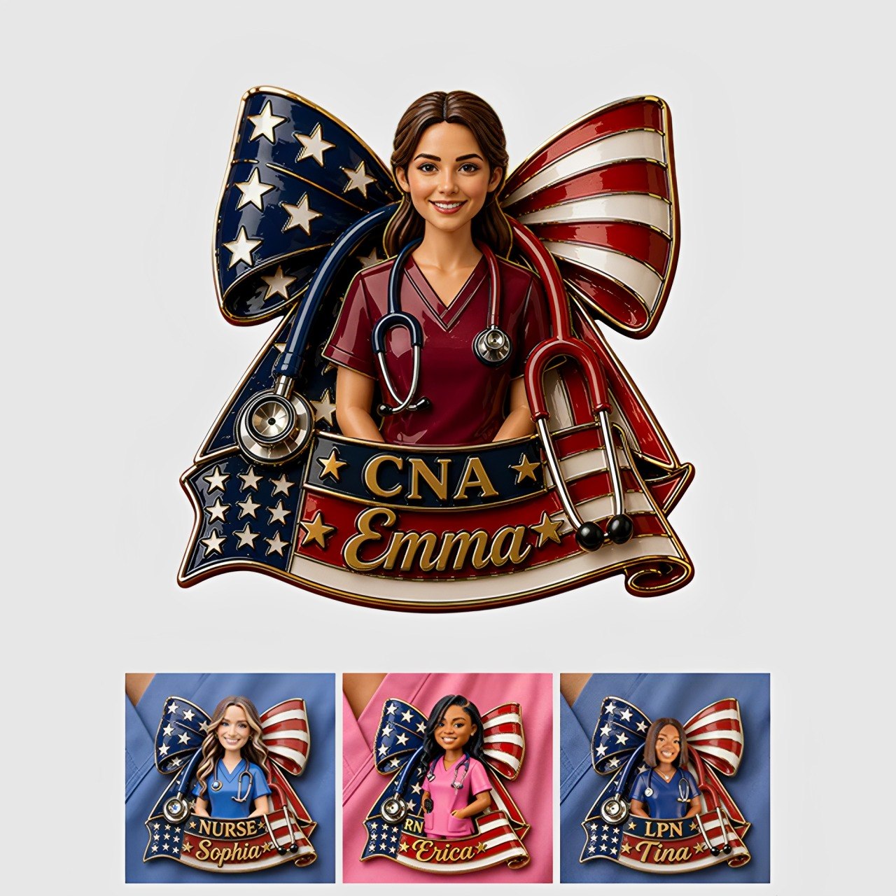 Custom Face Nurse Badge Pin | Personalized Name Gift for Certified Nursing Assistant