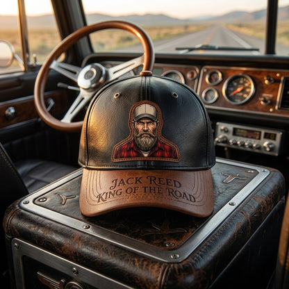 King Of The Road - Personalized Leather Patch Classic Cap With Custom Name