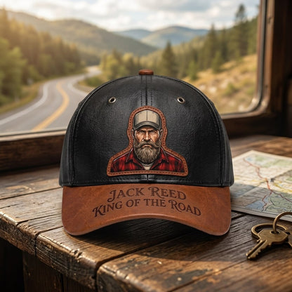 King Of The Road - Personalized Leather Patch Classic Cap With Custom Name