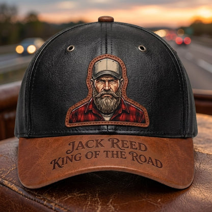 King Of The Road - Personalized Leather Patch Classic Cap With Custom Name