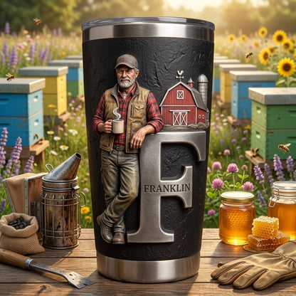 Any Photo, Holding Any Item - Personalized Farmer Tumbler With Custom Name & Initial
