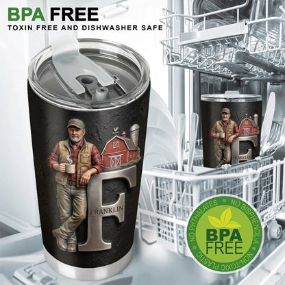 Any Photo, Holding Any Item - Personalized Farmer Tumbler With Custom Name & Initial