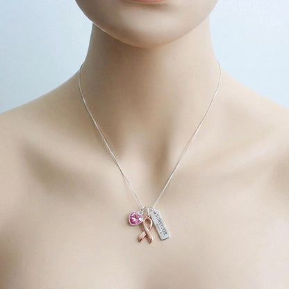 Breast Cancer Awareness Necklace - Personalized Survivor Name Charm Gift