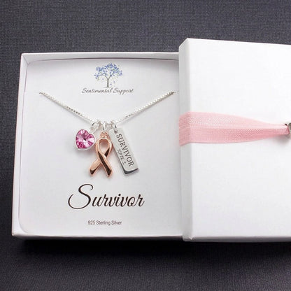 Breast Cancer Awareness Necklace - Personalized Survivor Name Charm Gift