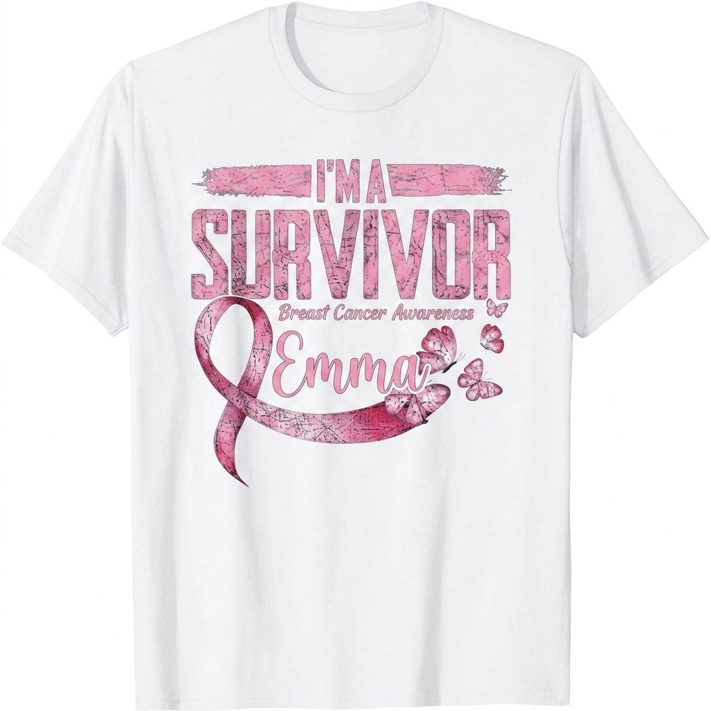 I'm A Survivor - Personalized Breast Cancer Awareness Shirt With Custom Name