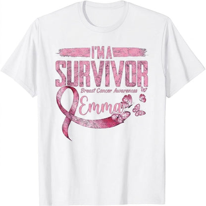 I'm A Survivor - Personalized Breast Cancer Awareness Shirt With Custom Name