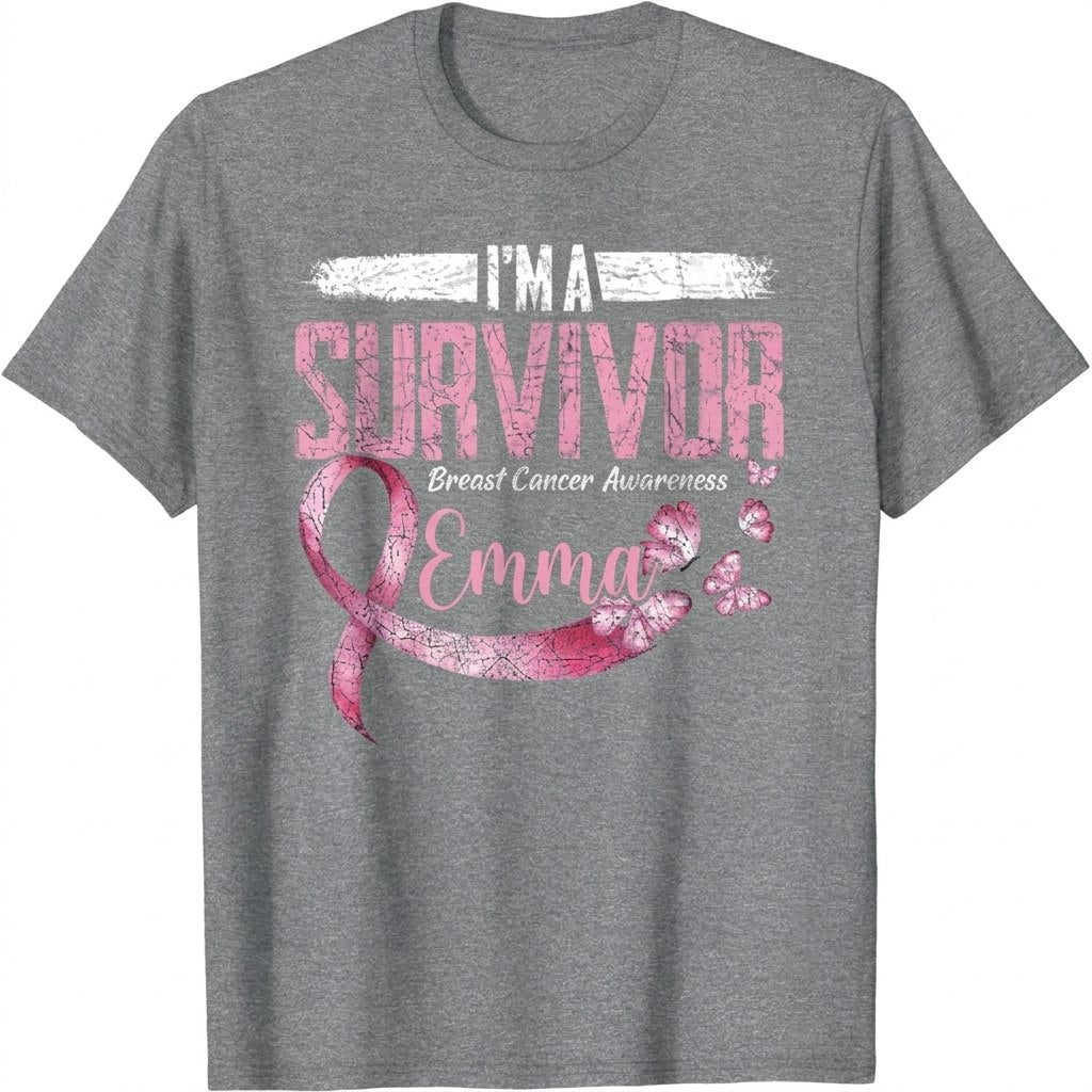 I'm A Survivor - Personalized Breast Cancer Awareness Shirt With Custom Name