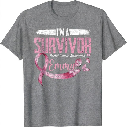 I'm A Survivor - Personalized Breast Cancer Awareness Shirt With Custom Name
