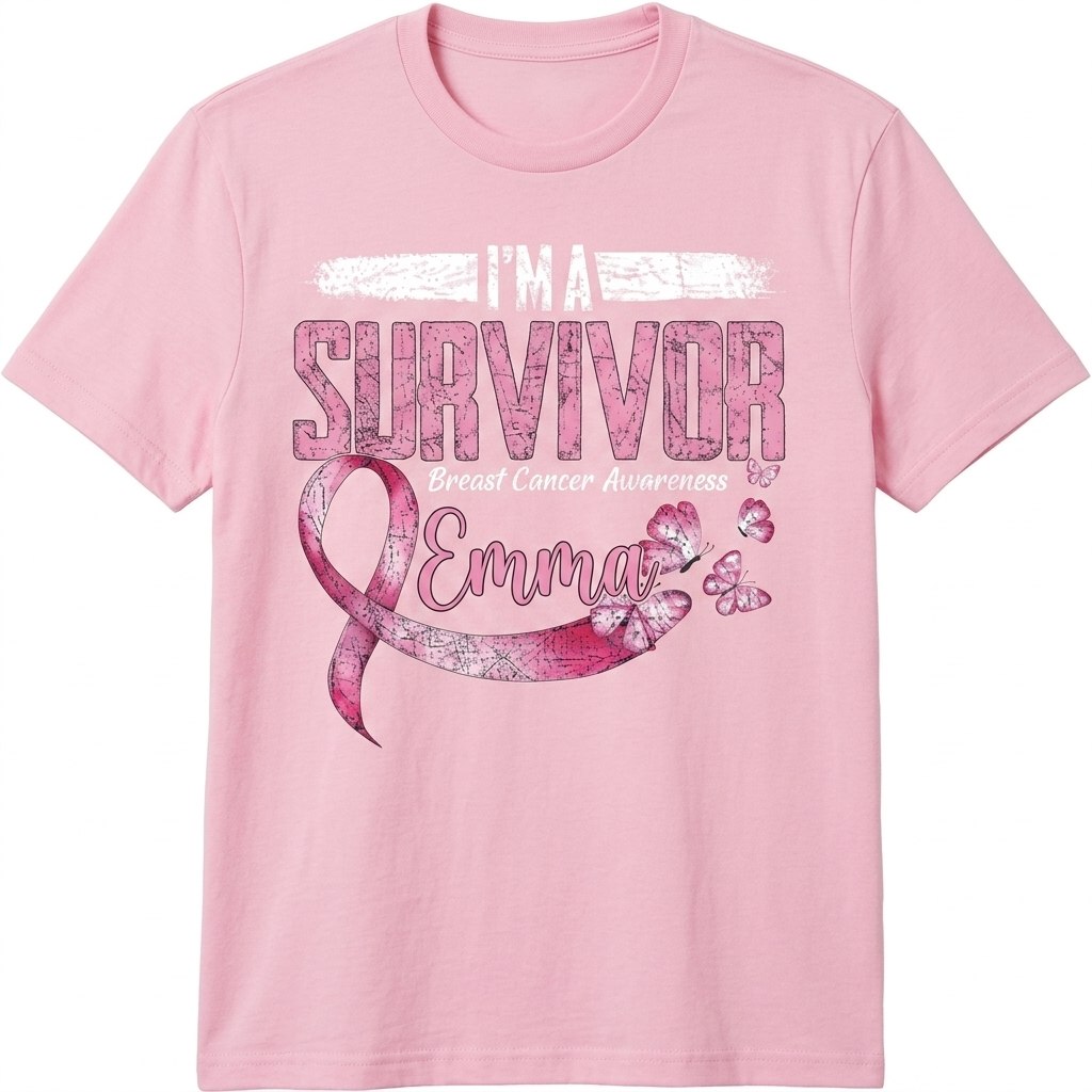 I'm A Survivor - Personalized Breast Cancer Awareness Shirt With Custom Name