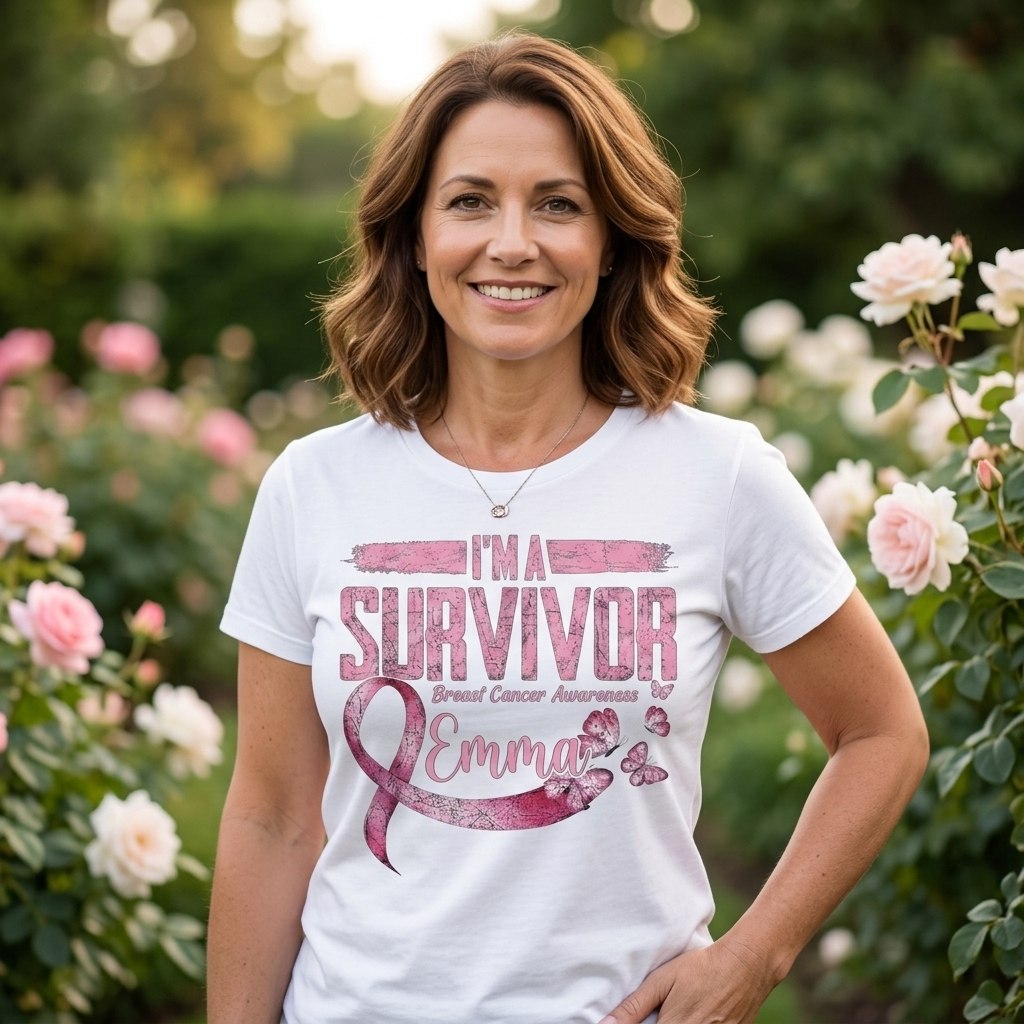 I'm A Survivor - Personalized Breast Cancer Awareness Shirt With Custom Name