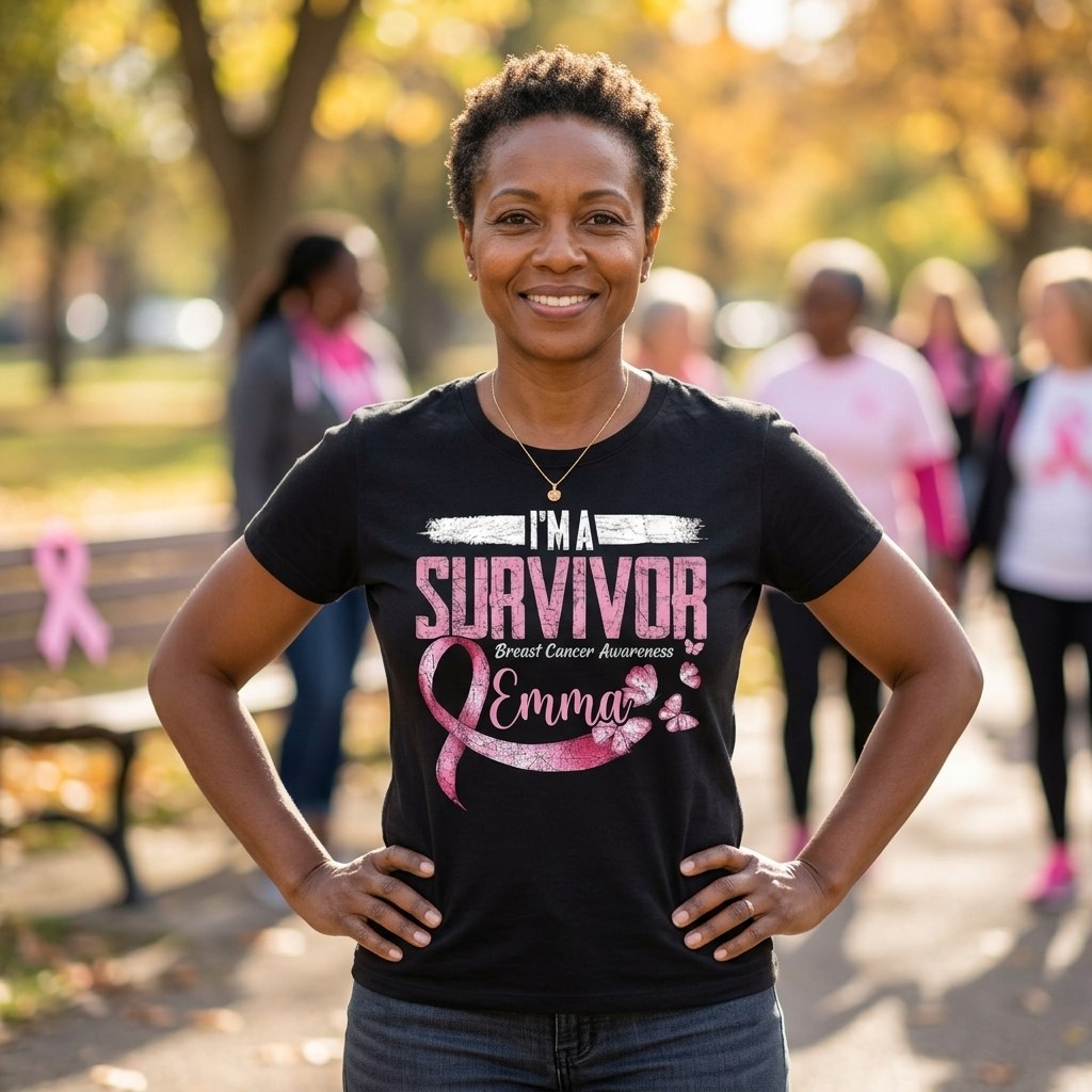 I'm A Survivor - Personalized Breast Cancer Awareness Shirt With Custom Name