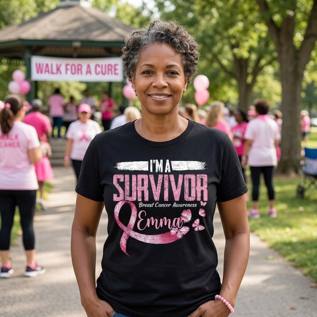 I'm A Survivor - Personalized Breast Cancer Awareness Shirt With Custom Name