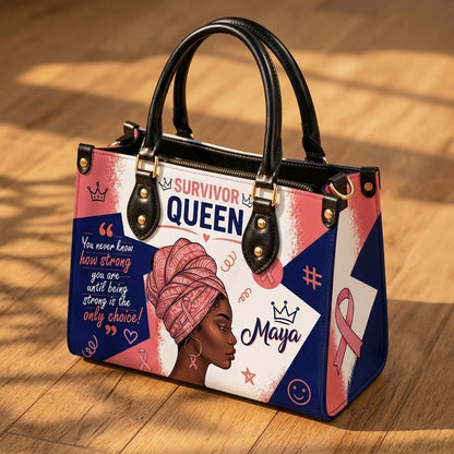 Personalized Breast Cancer Survivor Queen PU Leather Handbag with Custom Name for Black Women