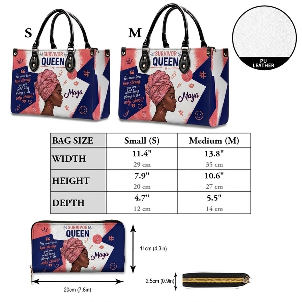 Personalized Breast Cancer Survivor Queen PU Leather Handbag with Custom Name for Black Women