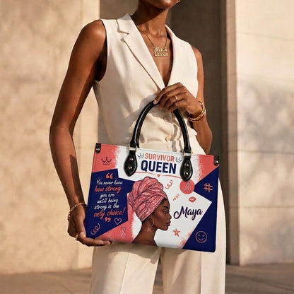 Personalized Breast Cancer Survivor Queen PU Leather Handbag with Custom Name for Black Women