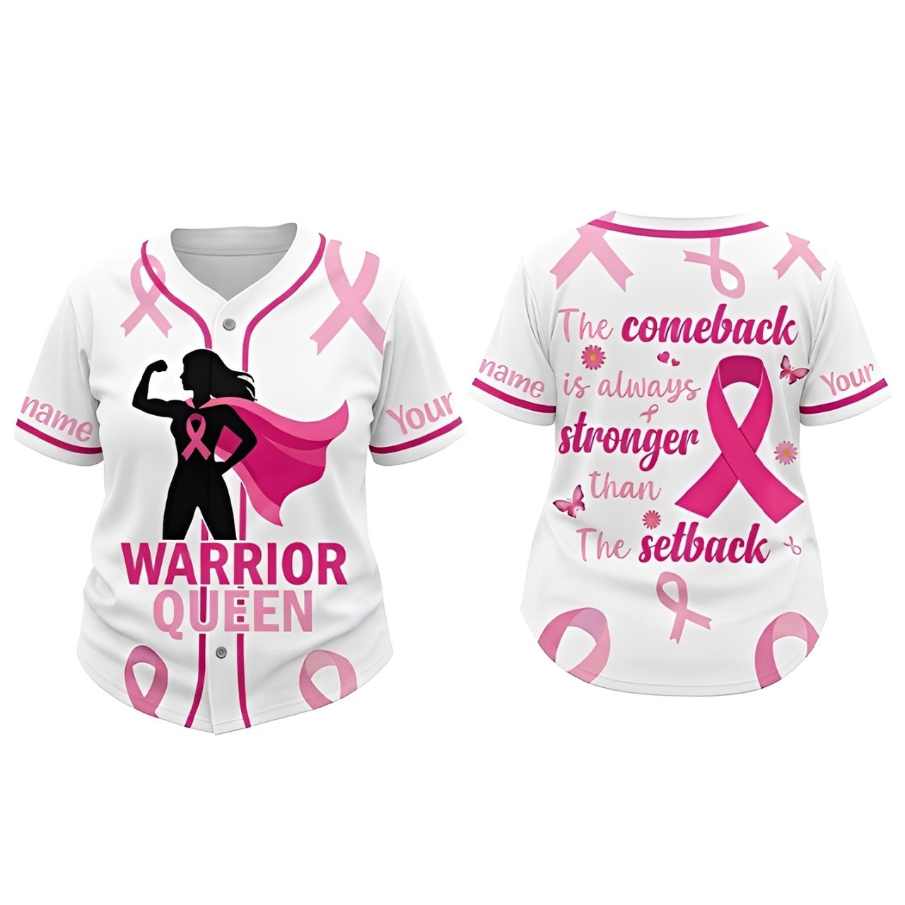 Personalized Warrior Queen Breast Cancer Baseball Jersey with Custom Name