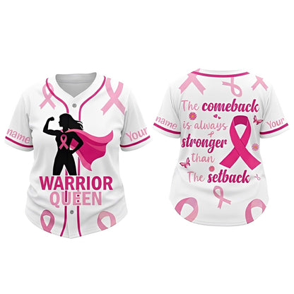 Personalized Warrior Queen Breast Cancer Baseball Jersey with Custom Name