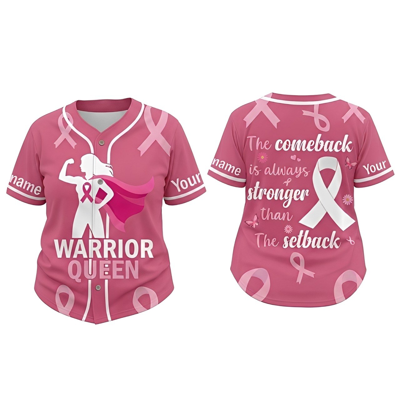Personalized Warrior Queen Breast Cancer Baseball Jersey with Custom Name