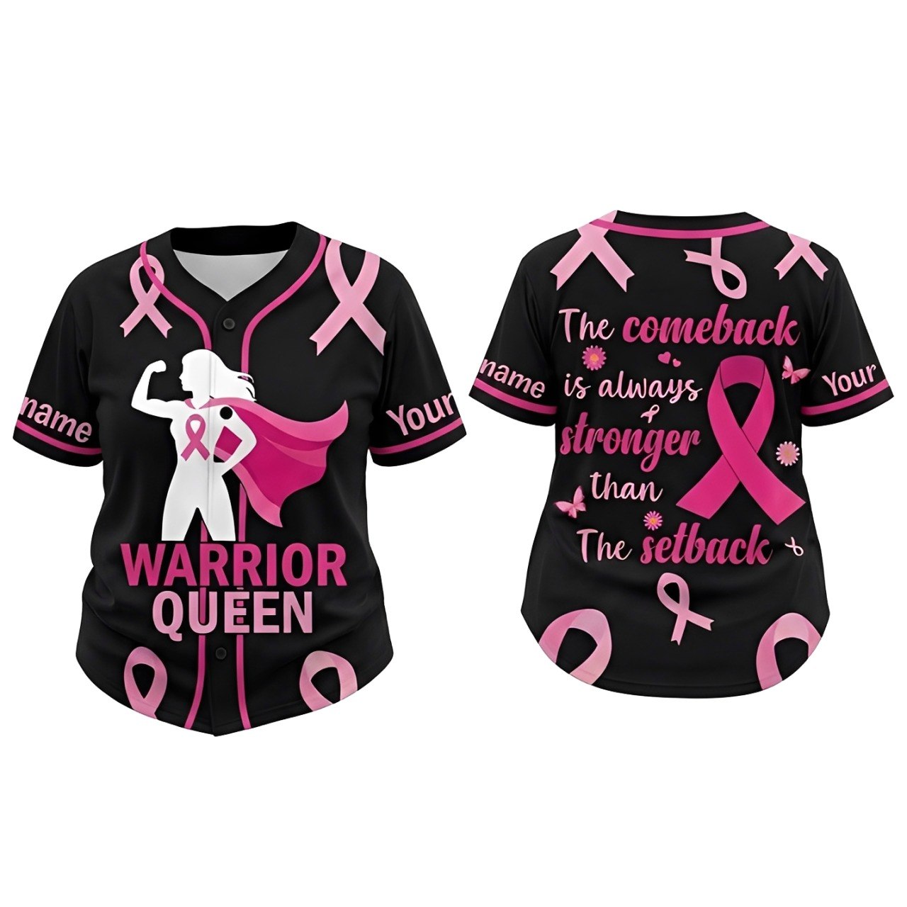 Personalized Warrior Queen Breast Cancer Baseball Jersey with Custom Name