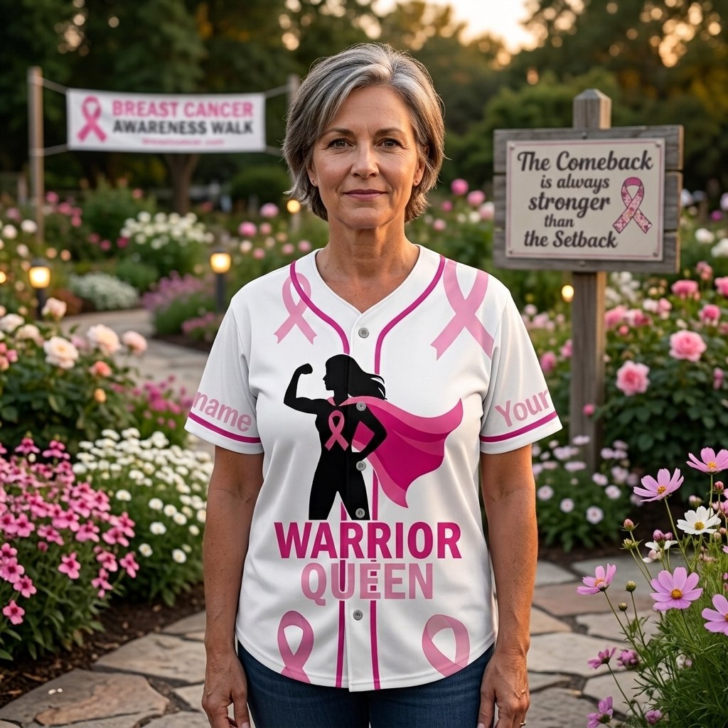 Personalized Warrior Queen Breast Cancer Baseball Jersey with Custom Name