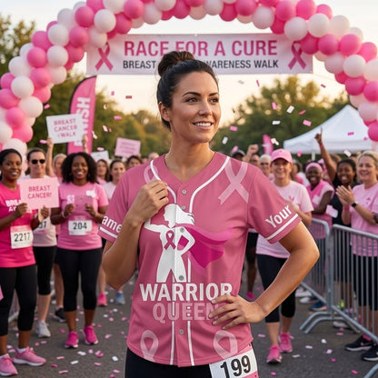 Personalized Warrior Queen Breast Cancer Baseball Jersey with Custom Name