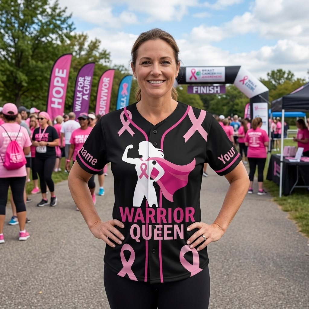Personalized Warrior Queen Breast Cancer Baseball Jersey with Custom Name