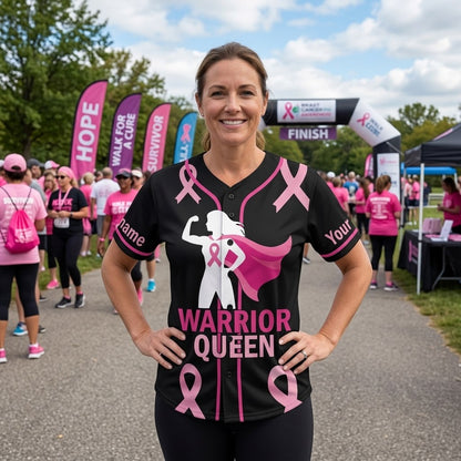 Personalized Warrior Queen Breast Cancer Baseball Jersey with Custom Name