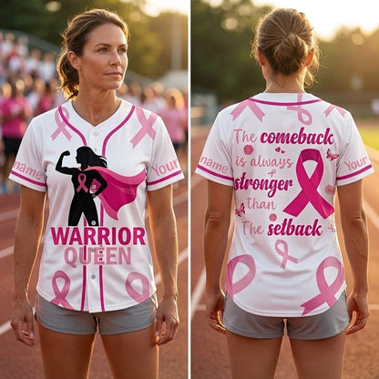 Personalized Warrior Queen Breast Cancer Baseball Jersey with Custom Name