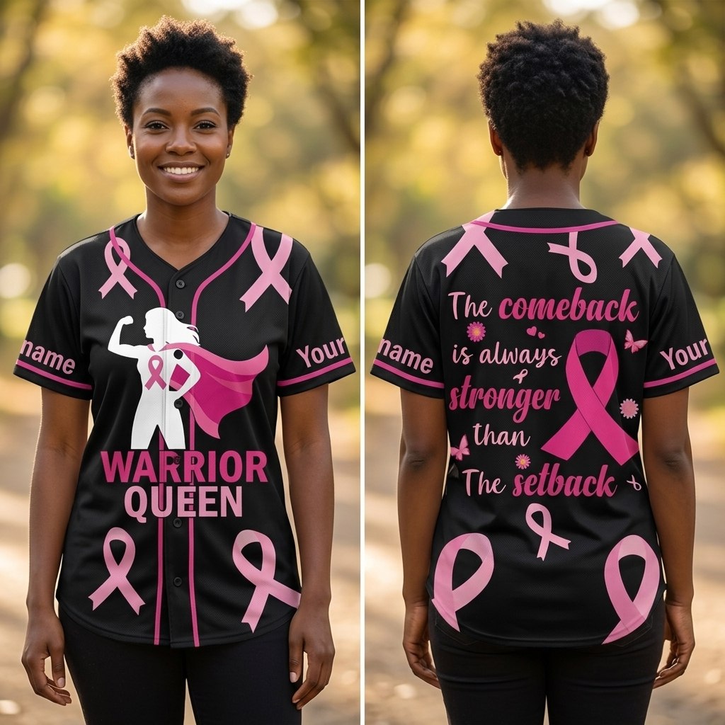 Personalized Warrior Queen Breast Cancer Baseball Jersey with Custom Name