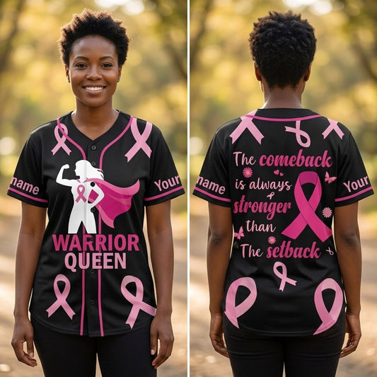 Personalized Warrior Queen Breast Cancer Baseball Jersey with Custom Name