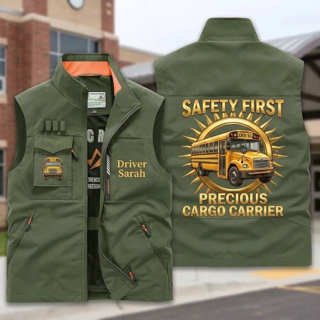 Personalized School Bus Driver Multi-Pocket Vest with Custom Name