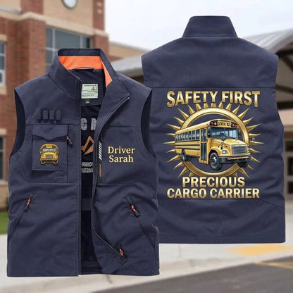 Personalized School Bus Driver Multi-Pocket Vest with Custom Name
