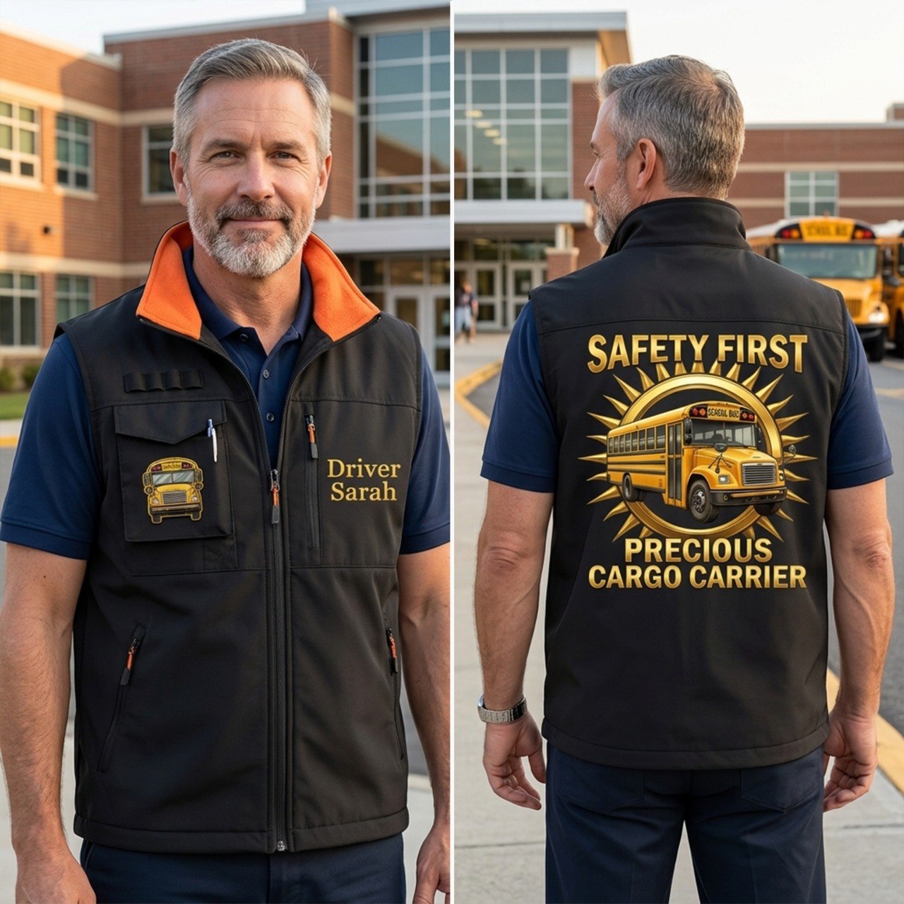 Personalized School Bus Driver Multi-Pocket Vest with Custom Name