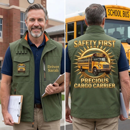 Personalized School Bus Driver Multi-Pocket Vest with Custom Name