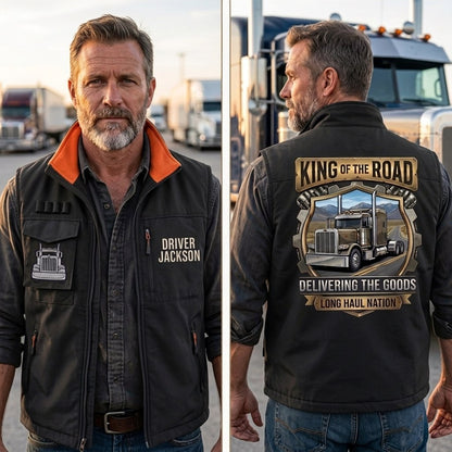 Personalized King of the Road Trucker Multi-Pocket Vest with Custom Name