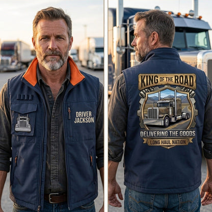 Personalized King of the Road Trucker Multi-Pocket Vest with Custom Name