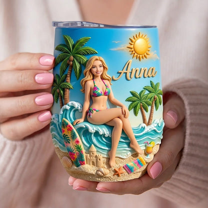 Endless Summer Beach Girl Personalized Wine Tumbler – Custom Name Tropical Ocean Lover Gift for Women
