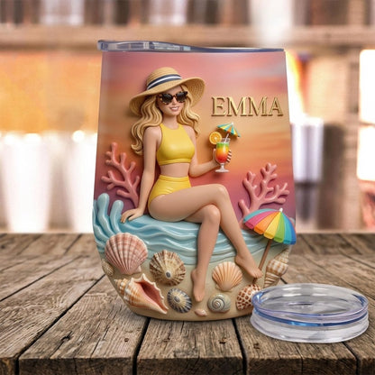 Endless Summer Beach Girl Personalized Wine Tumbler – Custom Name Tropical Ocean Lover Gift for Women