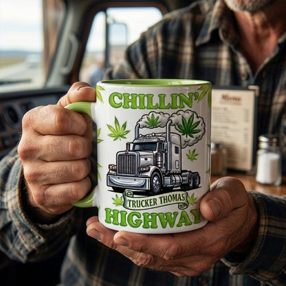 Chillin' Highway Personalized Trucker Accent Mug – Custom Name Funny Truck Driver Coffee Mug Gift