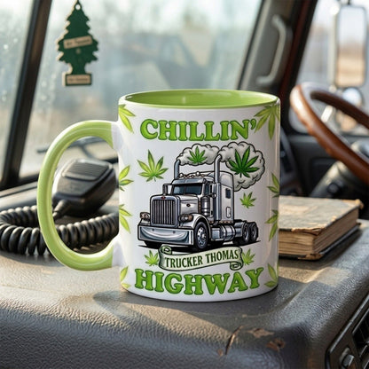 Chillin' Highway Personalized Trucker Accent Mug – Custom Name Funny Truck Driver Coffee Mug Gift