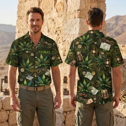 Personalized Weed Camping Hawaiian Shirt – Custom Name Adventure Aloha Shirt