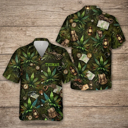 Personalized Weed Camping Hawaiian Shirt – Custom Name Adventure Aloha Shirt