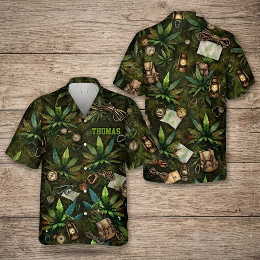 Personalized Weed Camping Hawaiian Shirt – Custom Name Adventure Aloha Shirt