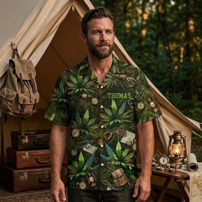 Personalized Weed Camping Hawaiian Shirt – Custom Name Adventure Aloha Shirt