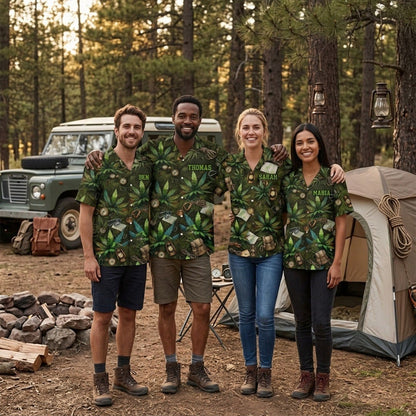 Personalized Weed Camping Hawaiian Shirt – Custom Name Adventure Aloha Shirt