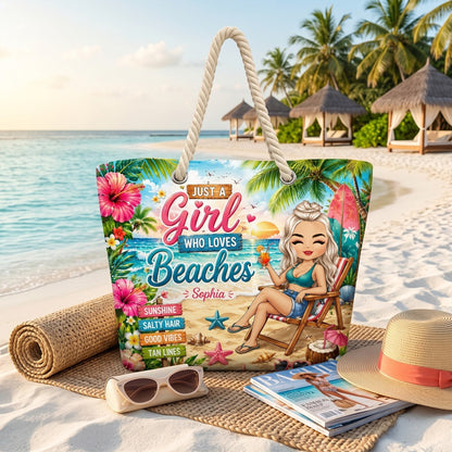 Just A Girl Who Loves Beaches - Personalized Beach Bag